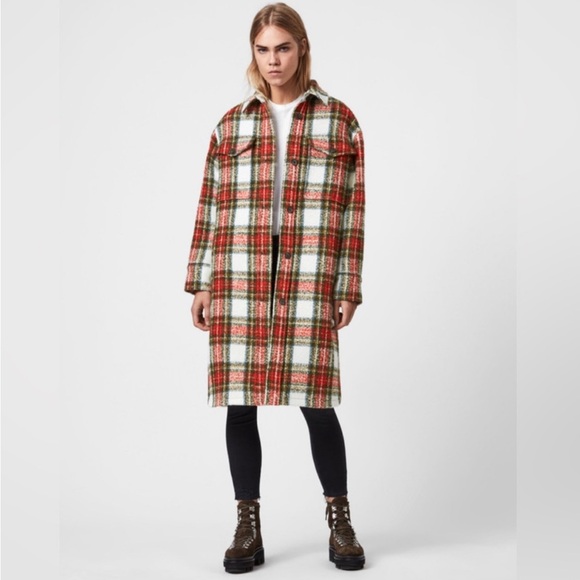 NWT AllSaints Nia Wool Blend Check Coat size 10 - Picture 2 of 11